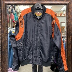Harley Davidson Men's Black & Orange Bar Shield Nylon Jacket Size L